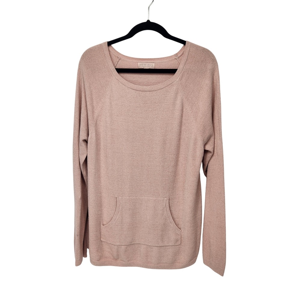 Barefoot Dreams CozyChic Ultra Lite Scoop Neck Kangaroo Pocket Sweater Rose L